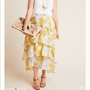 Anthropologie Tiered Floral Skirt Yellow